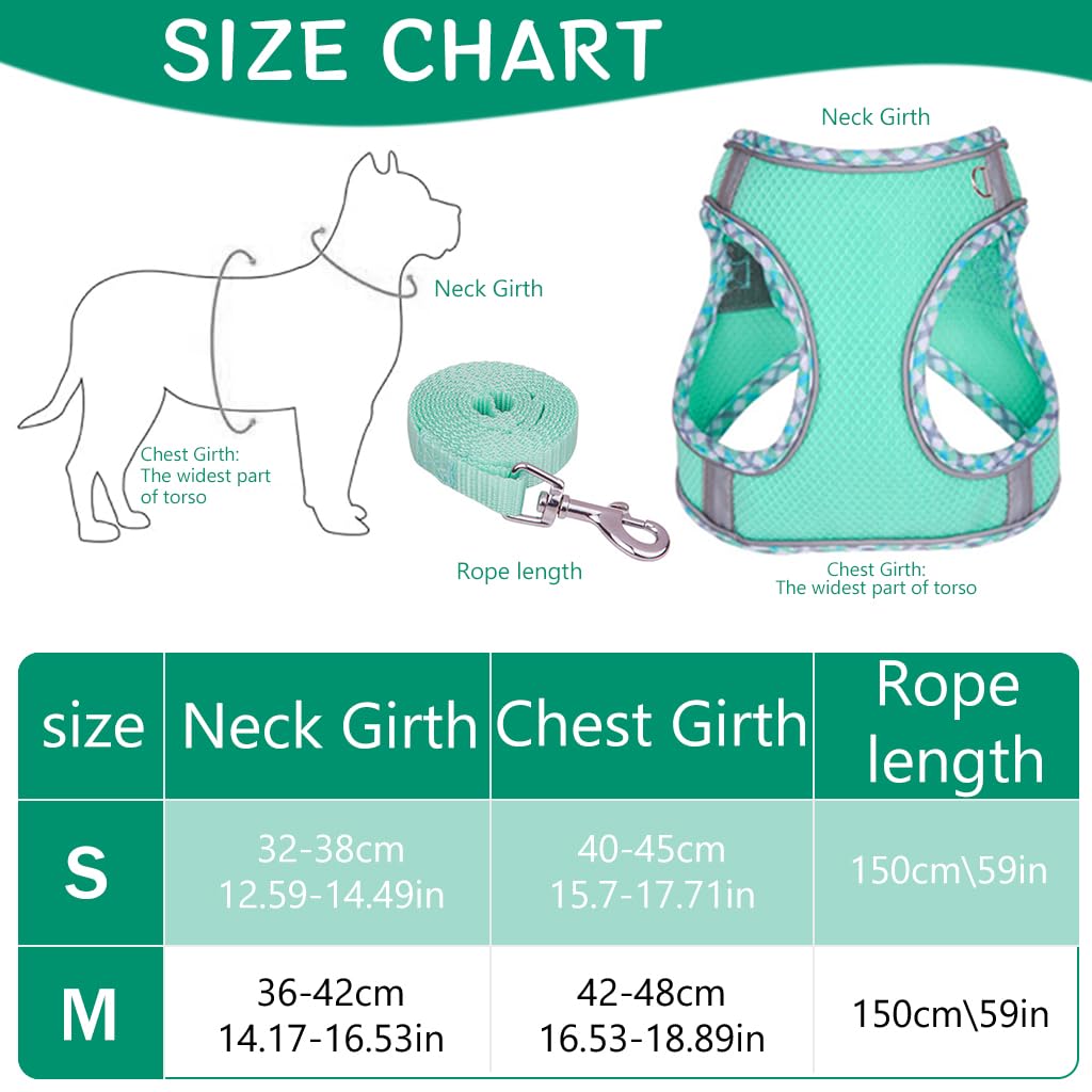 Qpets Small Dog Harness, 4.9Ft Dog Leash Breathable Mesh Pet Harness Small Dog Vest Harness with Safe Reflective Strips No Pull Small Dog Harness (Neck: 32-38CM) Qpets Small Dog Harness, 4.9Ft Dog Leash Breathable Mesh Pet Harness Small Dog Vest Harness with Safe Reflective Strips No Pull Small Dog Harness (Neck: 32-38CM)